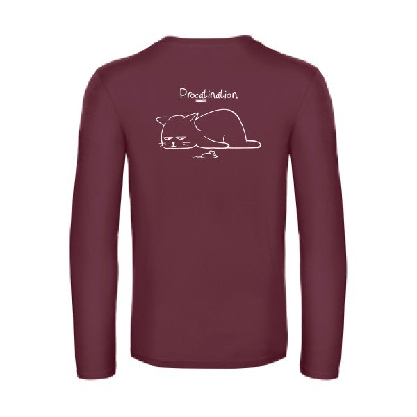procatination - t shirt- manches- longues- original- humour- Burgundy impression Dos