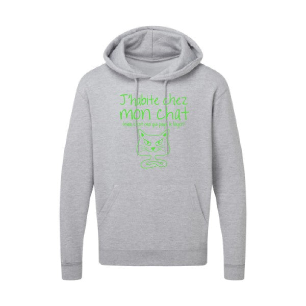 J'habite chez mon chat Vert fluo |Sweat capuche imprimé homme