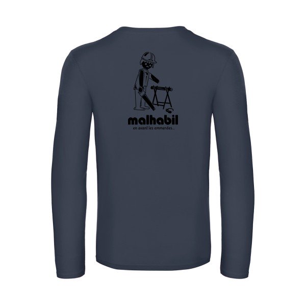 malhabil... - t shirt- manches- longues- original- humour- Navy impression Dos