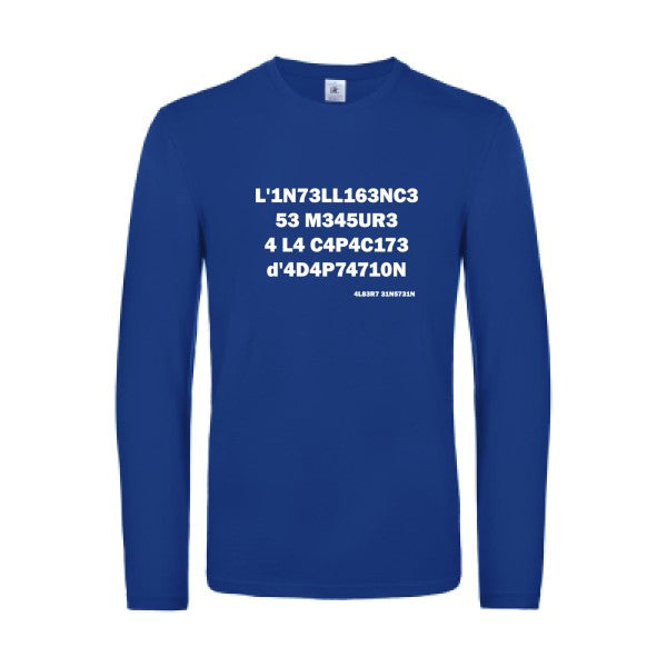 l -intelligence - t shirt- manches- longues- original- humour- Royal Blue impression Face