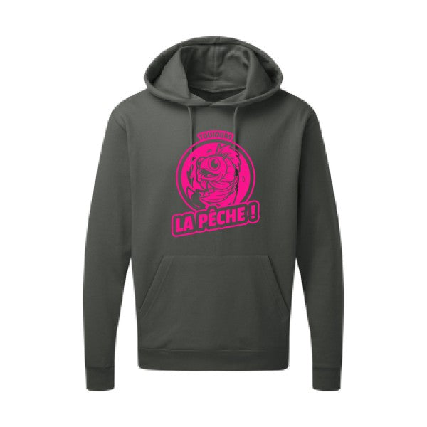 Toujours la pêche ! |Sweat  capuche humoristique Rose fluo 