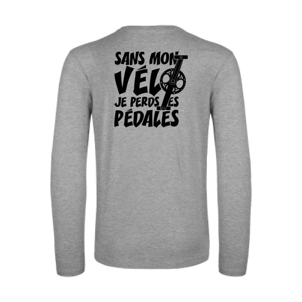 sans mon velo je perds les pedales  - t shirt- manches- longues- original- humour- Sport Grey impression Dos