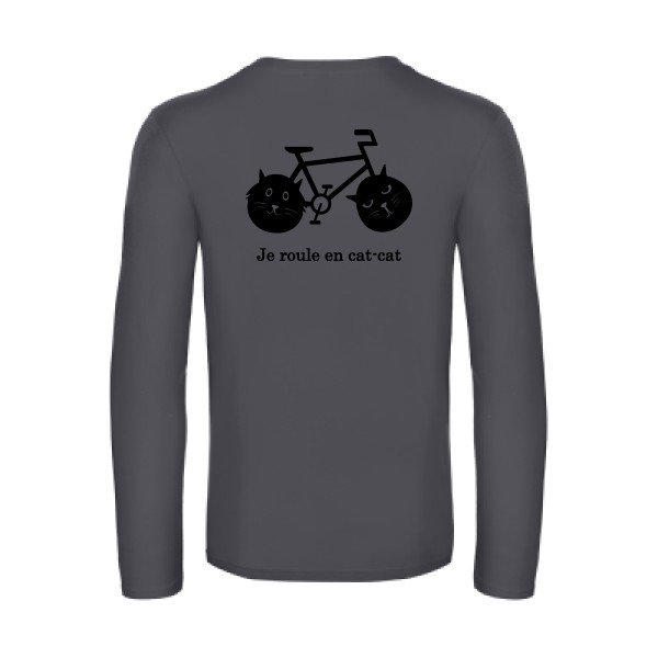 cat cat bike - t shirt- manches- longues- original- humour- Dark Grey impression Dos