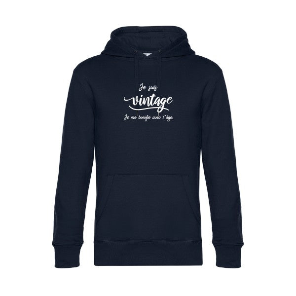 Je-suis-vintage- sweat shirt original Navy Blue flex Blanc impression Face
