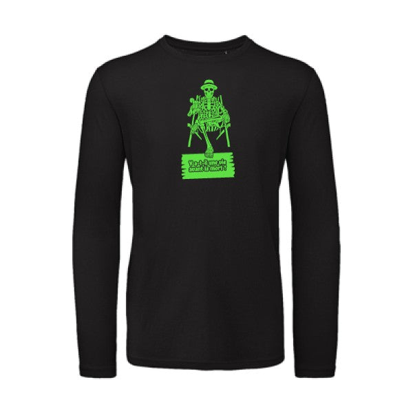 Y a-t-il une vie avant la mort ? Vert fluo |T shirt bio homme rigolo manches longues