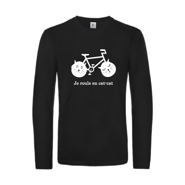 cat cat bike - t shirt- manches- longues- original- humour- Black impression Face