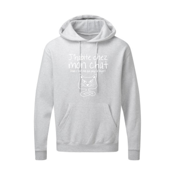 J'habite chez mon chat Blanc |Sweat capuche imprimé homme