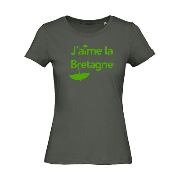 T shirt humour bio femme   femme bio|J'aime la Bretagne Vert pomme 