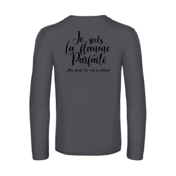 la flemme parfaite - t shirt- manches- longues- original- humour- Dark Grey impression Dos