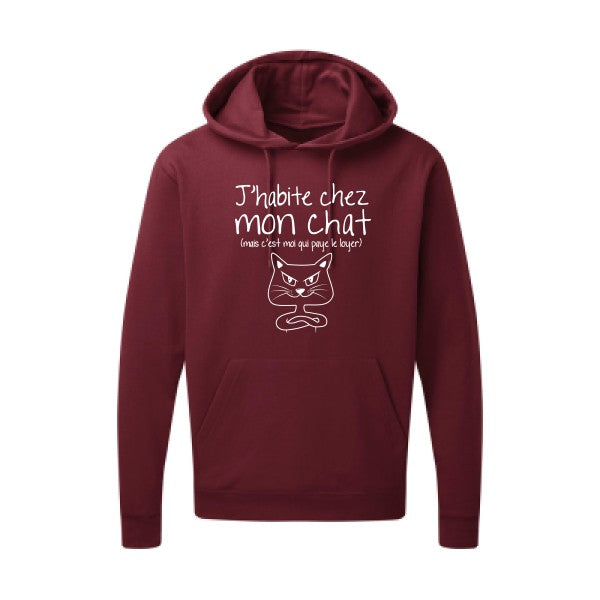 J'habite chez mon chat Blanc |Sweat capuche imprimé homme