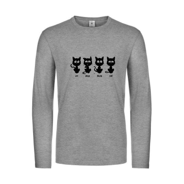 un deux trois cat - t shirt- manches- longues- original- humour- Sport Grey impression Face