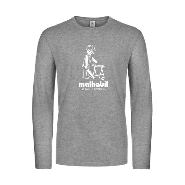 malhabil... - t shirt- manches- longues- original- humour- Sport Grey impression Face