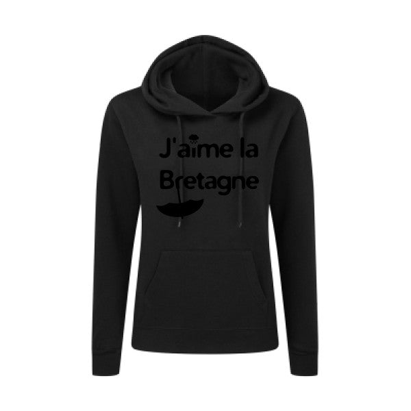 J'aime la Bretagne Noir |Sweat original à capuche Femme