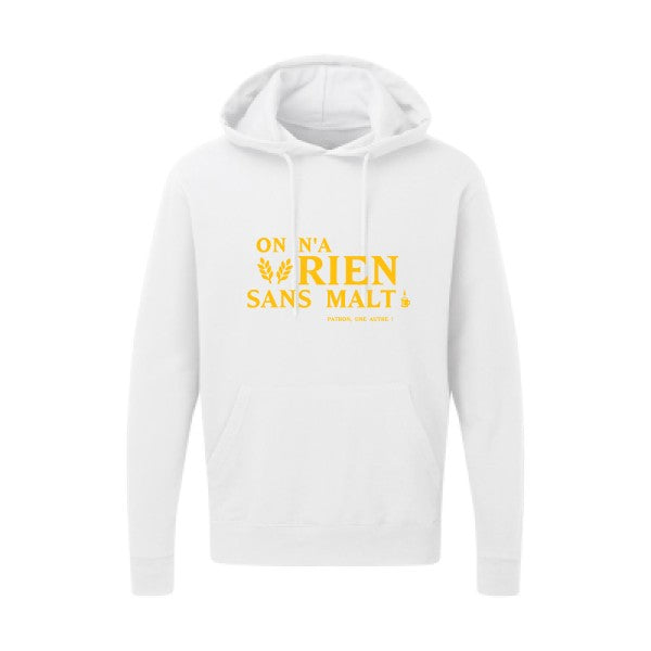 On n'a rien sans malt |Sweat  capuche humoristique jaune Or 