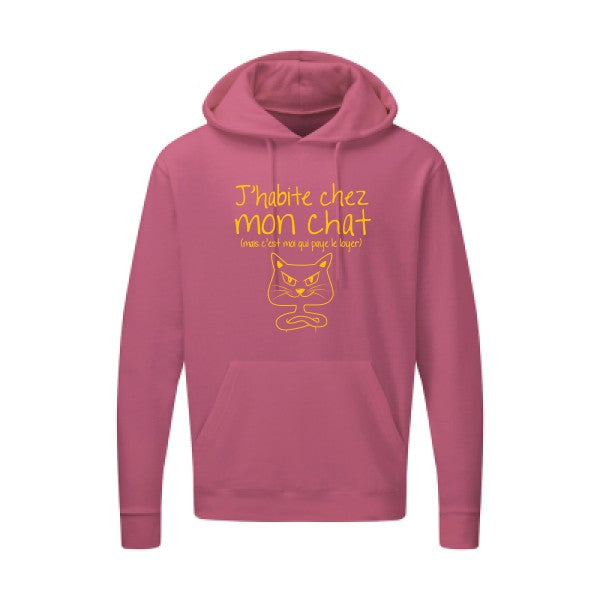 J'habite chez mon chat jaune Or |Sweat capuche imprimé homme