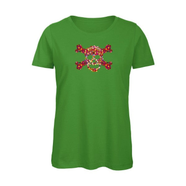 Floral-skull- - t-shirt original femme Real Green