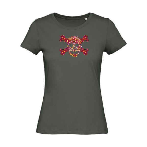 Floral-skull- - t-shirt original femme Millennial Khaki