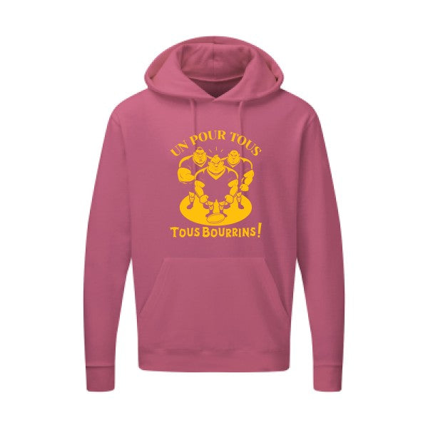 Un pour tous, Tous bourrins ! |Sweat  capuche humoristique jaune Or 