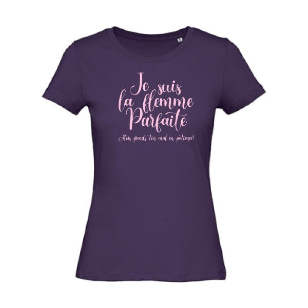 T shirt humour bio femme   femme bio|La flemme parfaite Rose 