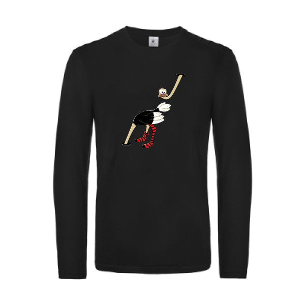 autruche-t-shirt-manches-longues-original-humour -Black