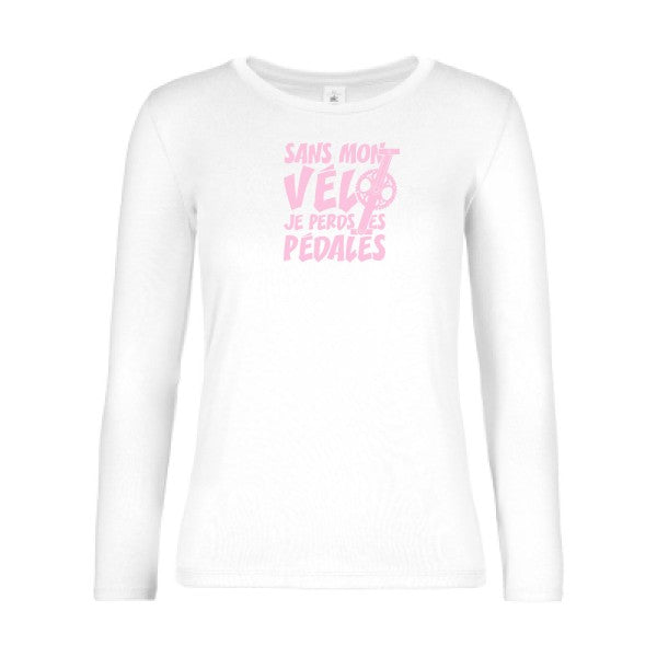 t-shirt lsl femme Sans-mon-velo-je-perds-les-pedales- White flex Rose
