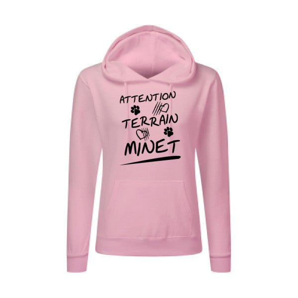 Attention Terrain Minet Noir |Sweat original à capuche Femme