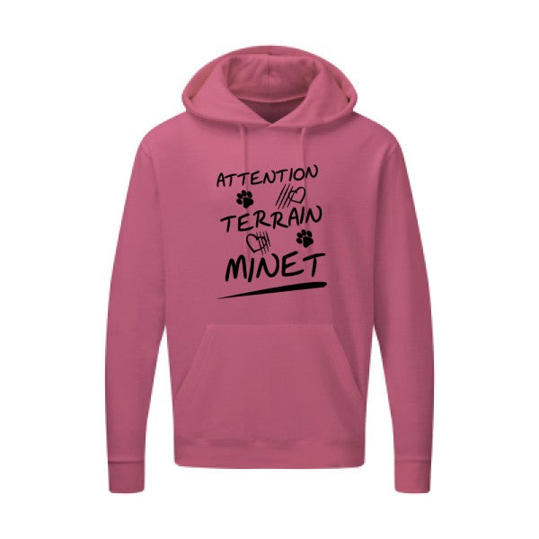 Attention Terrain Minet |Sweat  capuche humoristique noir 