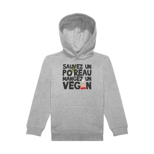 sweat capuche enfant Sports Grey vegan-poireau