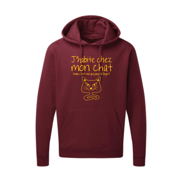 J'habite chez mon chat jaune Or |Sweat capuche imprimé homme