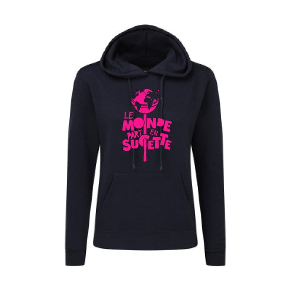 Le Monde part en Sucette Rose Fluo |Sweat original à capuche Femme