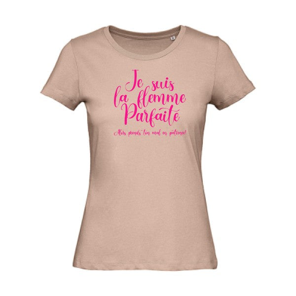 T shirt humour bio femme   femme bio|La flemme parfaite Rose Fluo 