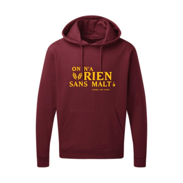 On n'a rien sans malt |Sweat  capuche humoristique jaune Or 