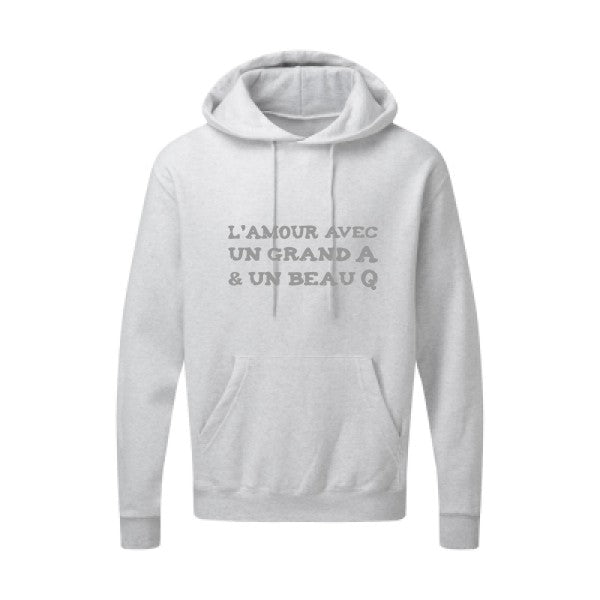 L'Amour avec un grand A et un beau Q |Sweat capuche imprimé|Gris