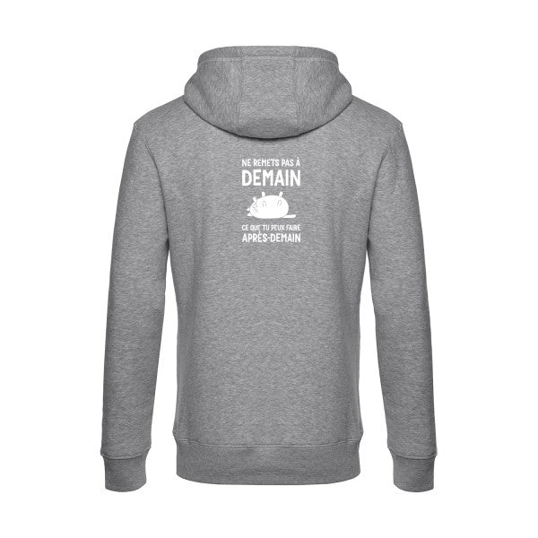 Ne-remets-pas-a-demain sweat shirt original Heather Grey flex Blanc impression Dos
