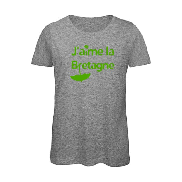 T shirt humour bio femme   femme bio|J'aime la Bretagne Vert pomme 