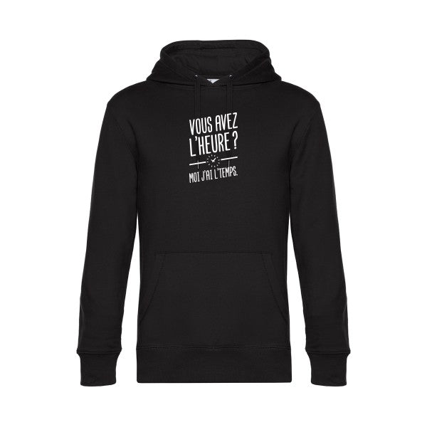 Vous-avez-l-heure?-Moi-j-ai-l-temps. sweat shirt original Black flex Blanc impression Face
