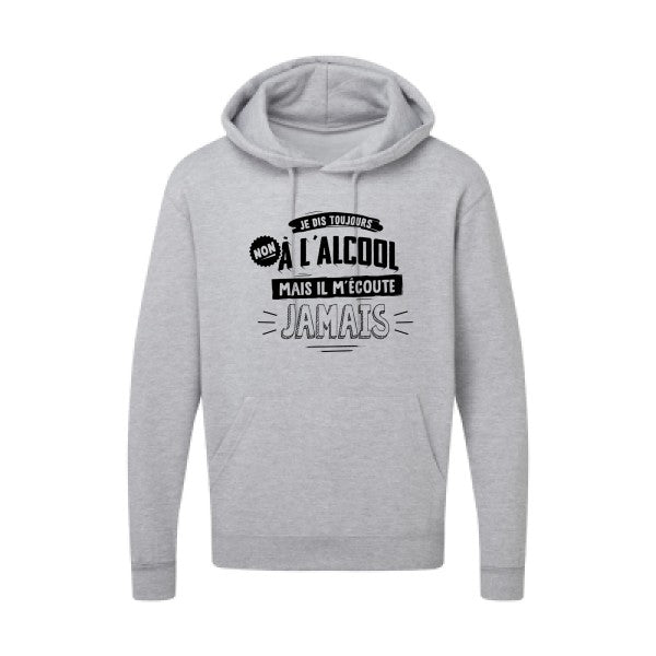 Non à l'alcool  |Sweat  capuche humoristique noir 