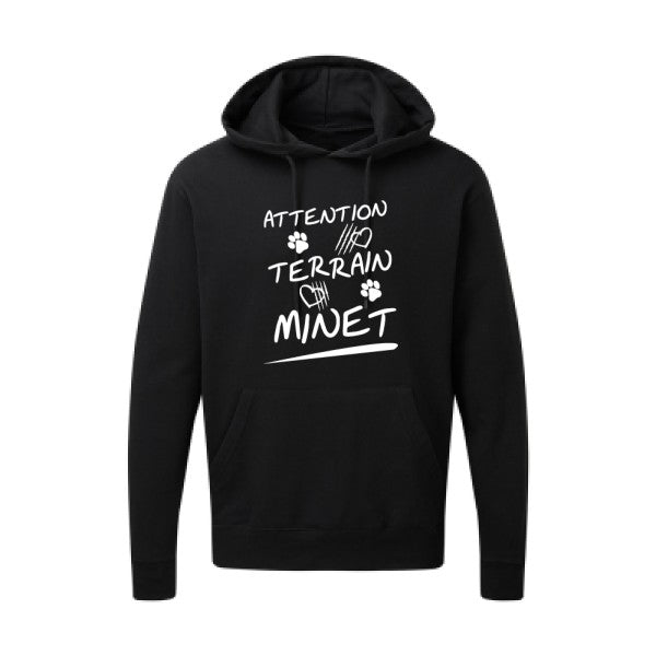 Attention Terrain Minet |Sweat  capuche humoristique Blanc 