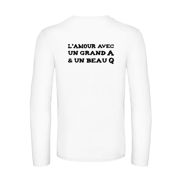 l amour avec un grand a et un beau q  - t shirt- manches- longues- original- humour- White impression Dos