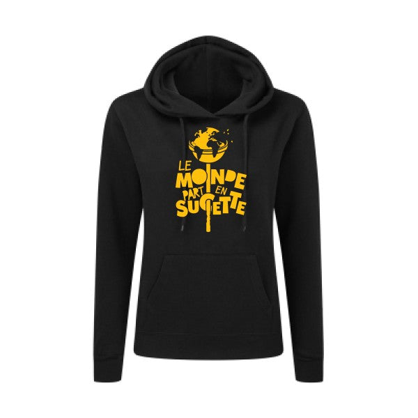 Le Monde part en Sucette jaune Or |Sweat original à capuche Femme