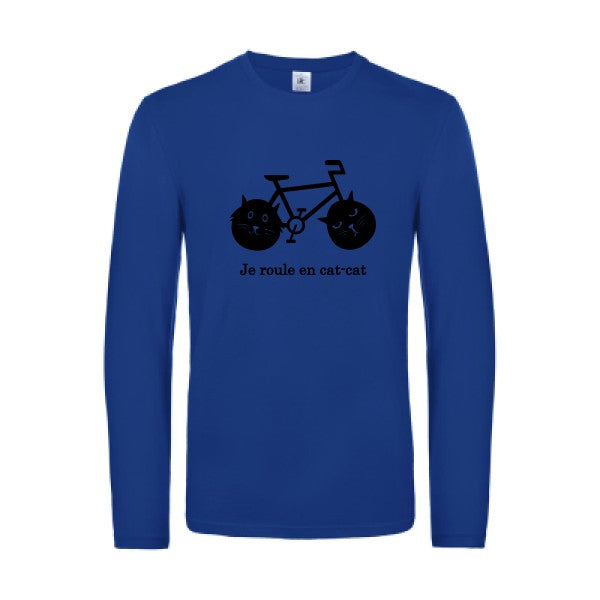 cat cat bike - t shirt- manches- longues- original- humour- Royal Blue impression Face