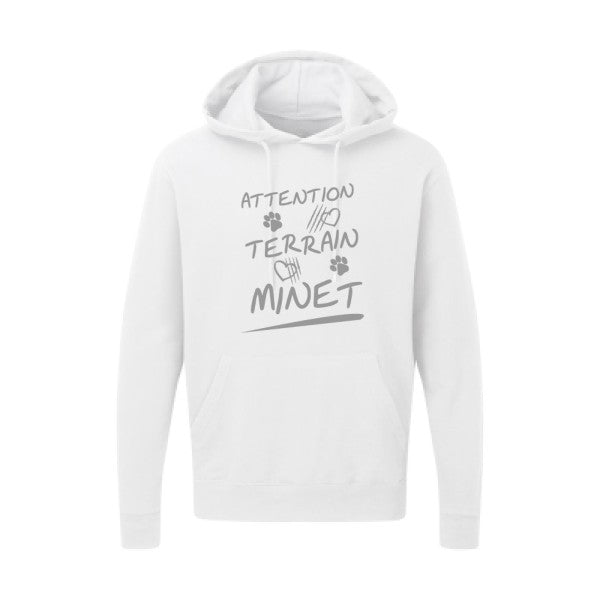 Attention Terrain Minet |Sweat  capuche humoristique Gris 