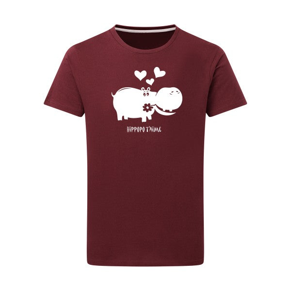 Hippopo t'aime Blanc -Flex Blanc sur T-shirt SG  Burgundy  2XL