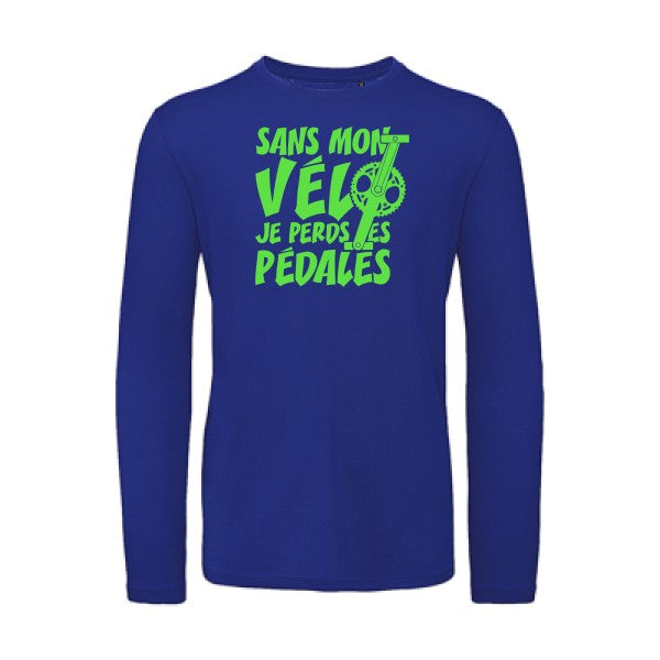 Sans mon vélo, je perds les pédales ! Vert fluo |T shirt bio homme rigolo manches longues