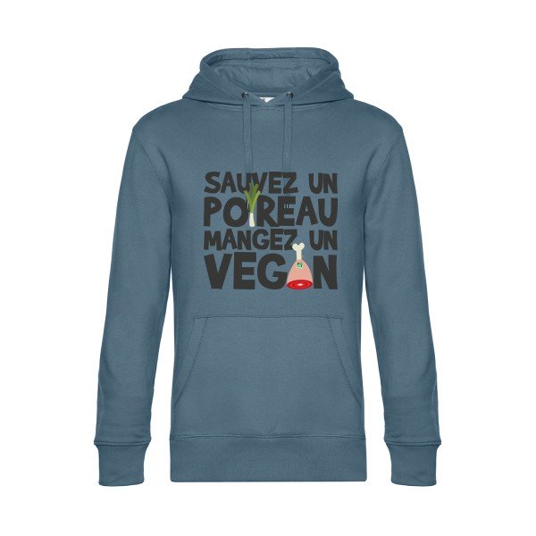 vegan-poireau- Sweat à capuche original nordic blue - RueDuTeeshirt