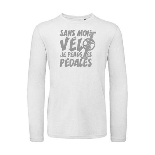 Sans mon vélo, je perds les pédales ! Gris |T shirt bio homme rigolo manches longues