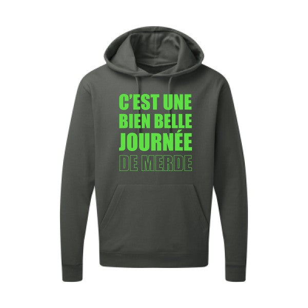 Journée de m... Vert fluo |Sweat capuche imprimé homme