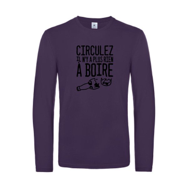 circulez il n y a plus rien a boire - t shirt- manches- longues- original- humour- Urban Purple impression Face