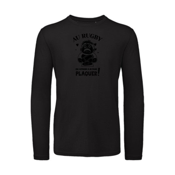 Au rugby, on apprend à se faire plaquer ! Noir |T-shirt bio manches longues