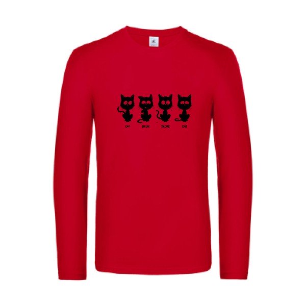 un deux trois cat - t shirt- manches- longues- original- humour- Red impression Face